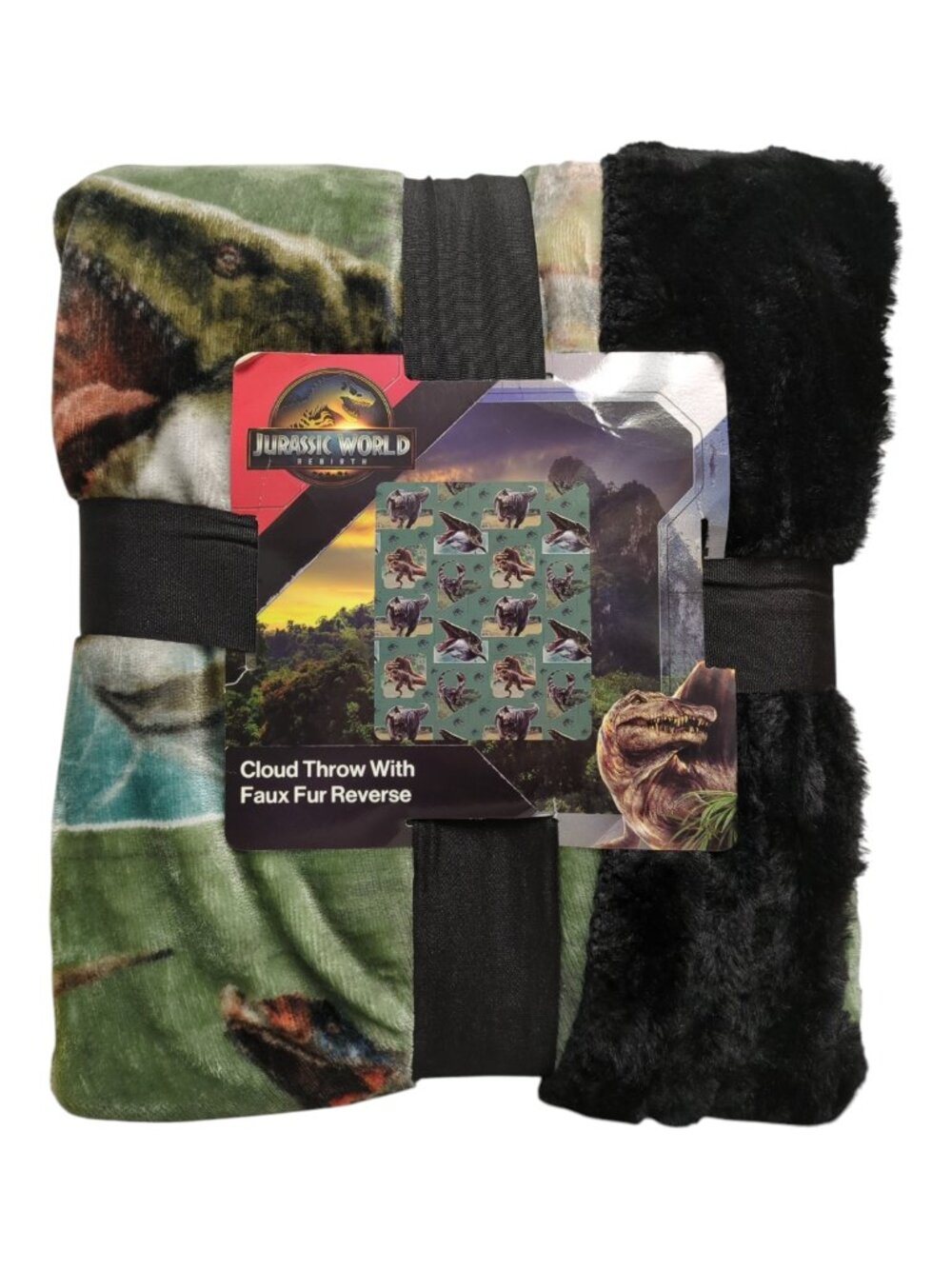 Jurassic Park Fleece Cloud Throw with Faux Fur Reverse 50" x 60" - New
